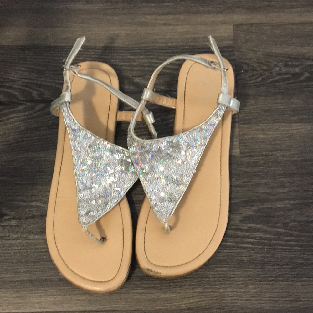 Sparkling silver and beige sandals